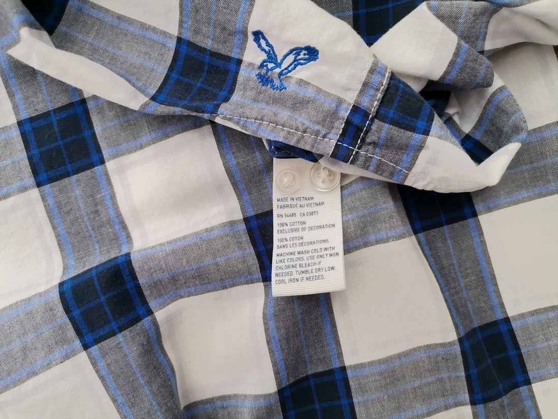 American Eagle Size M Color Niebieski Krata Kołnierz Męska Koszula Casual Długi rękaw Fabric Bawełna 100%