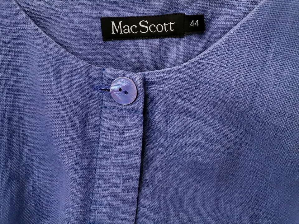 Mac Scott Size 44 Color Niebieski Okrągły dekolt Żakiet z zapięciem Długi rękaw Fabric Len 100%