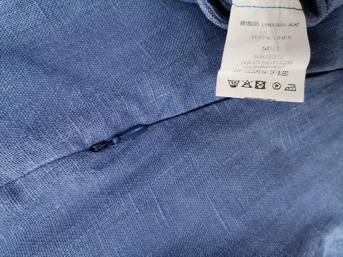 Mac Scott Size 44 Color Niebieski Okrągły dekolt Żakiet z zapięciem Długi rękaw Fabric Len 100%