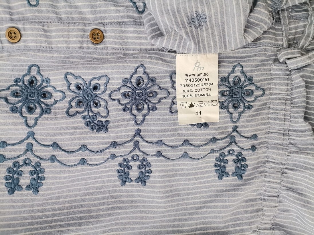 Andrea Size 44 Color Niebieski Pasy Dekolt U Tunika Zapinana Bluzka Rękaw 3/4 Fabric Bawełna 100%