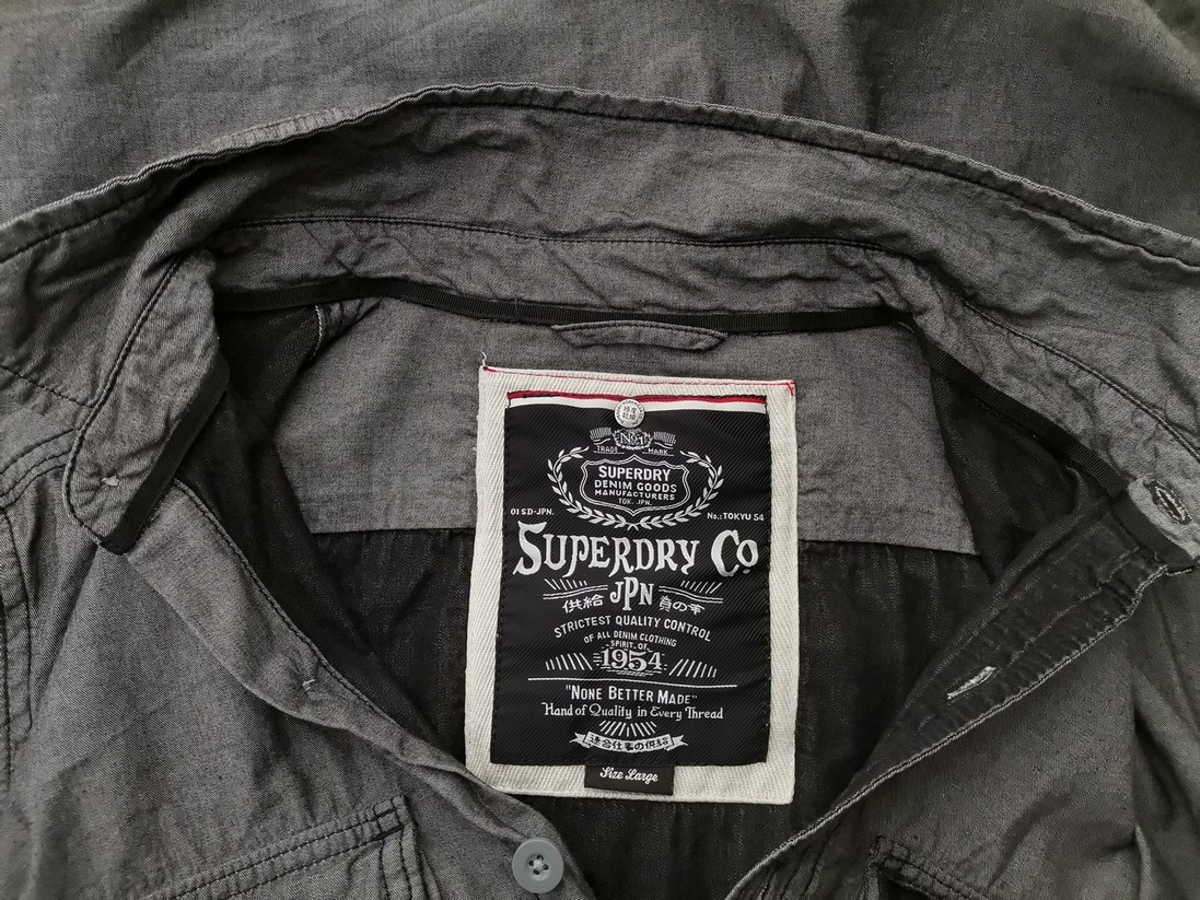 Superdry Size L Color Szary Kołnierz Męska Koszula Casual Długi rękaw Fabric Bawełna 100%