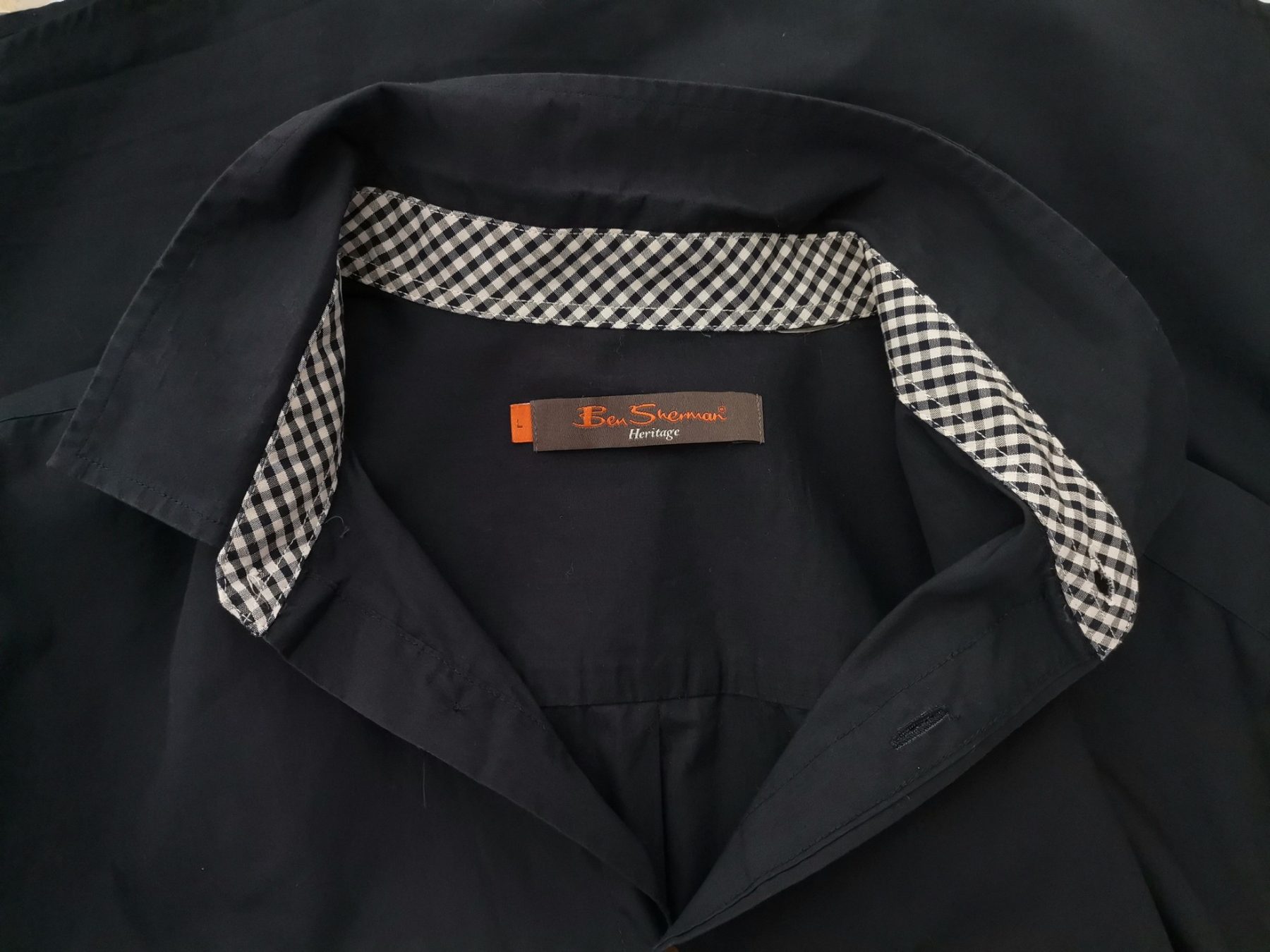 BEN SHERMAN Size L Color Granatowy Kołnierz Męska Koszula Casual Długi rękaw Fabric Bawełna 100%