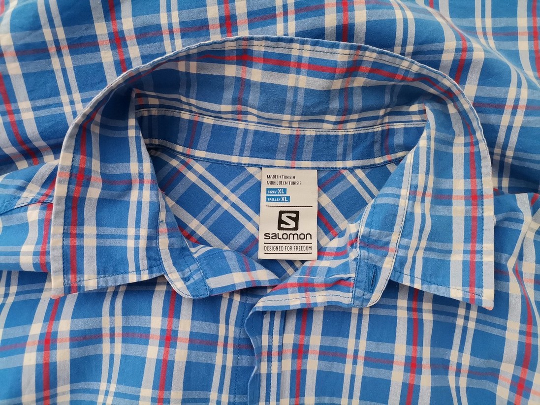 SALOMON Size XL Color Niebieski Krata Kołnierz Męska Koszula Casual Długi rękaw Fabric Bawełna 100%