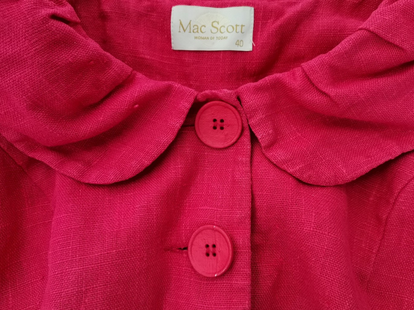 Mac Scott Size 40 Color Różowy Okrągły dekolt Żakiet z zapięciem Rękaw 3/4 Fabric Len 100%