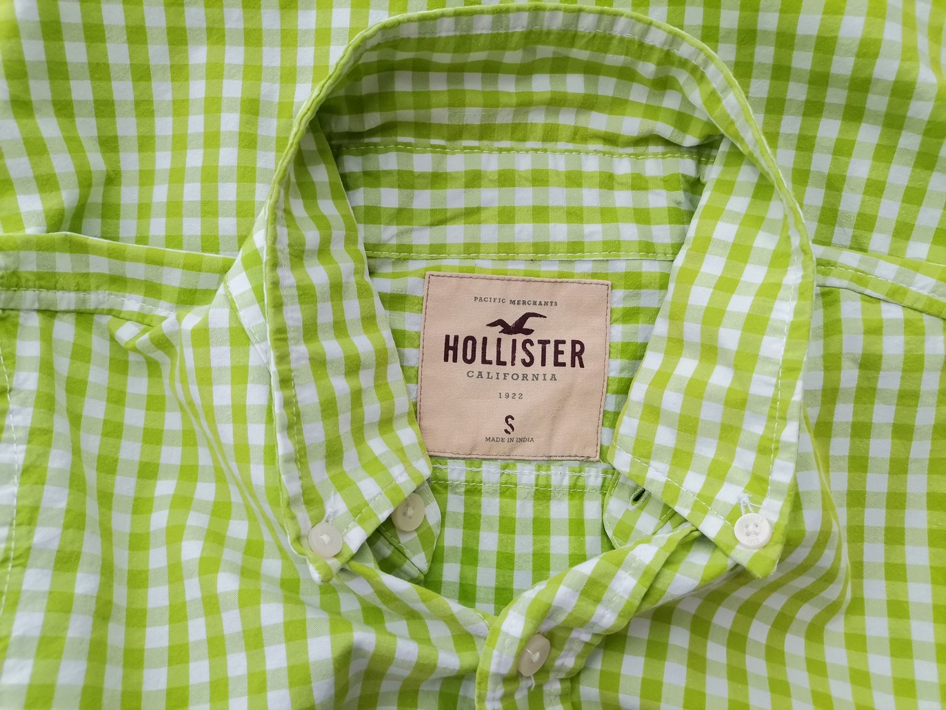 Hollister Size S Color Zielony Krata Kołnierz Męska Koszula Casual Długi rękaw Fabric Bawełna 100%