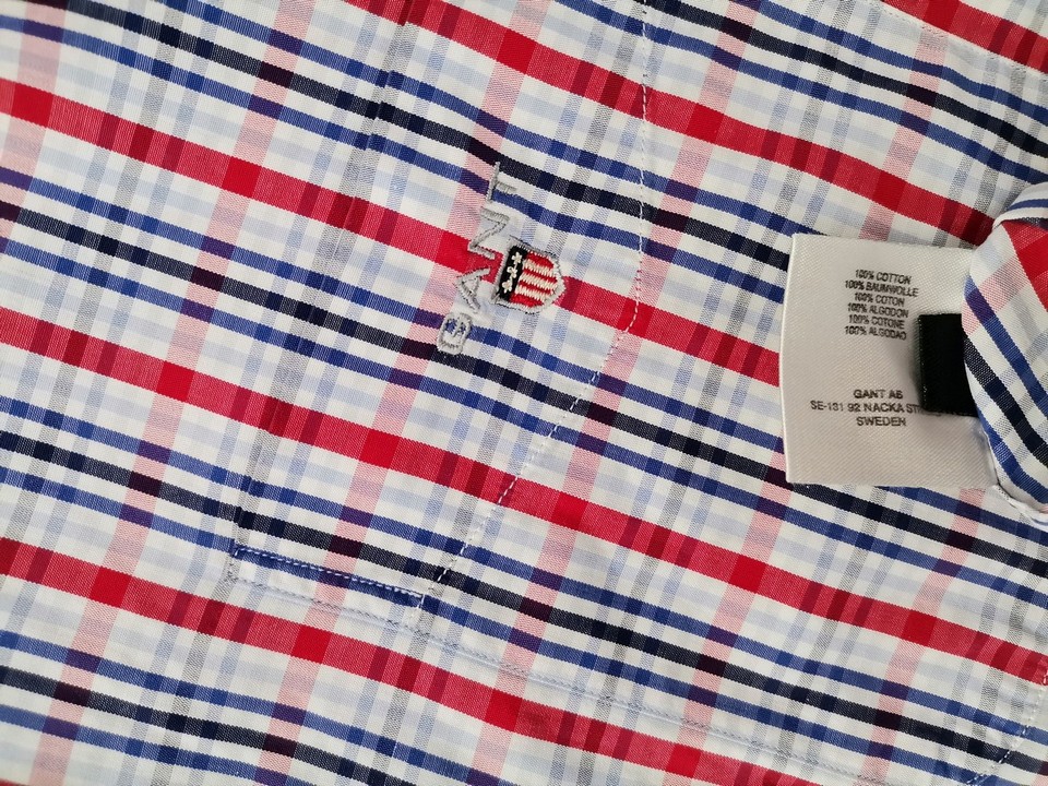 Gant Size L Color Niebieski Krata Kołnierz Męska Koszula Casual Długi rękaw Fabric Bawełna 100%