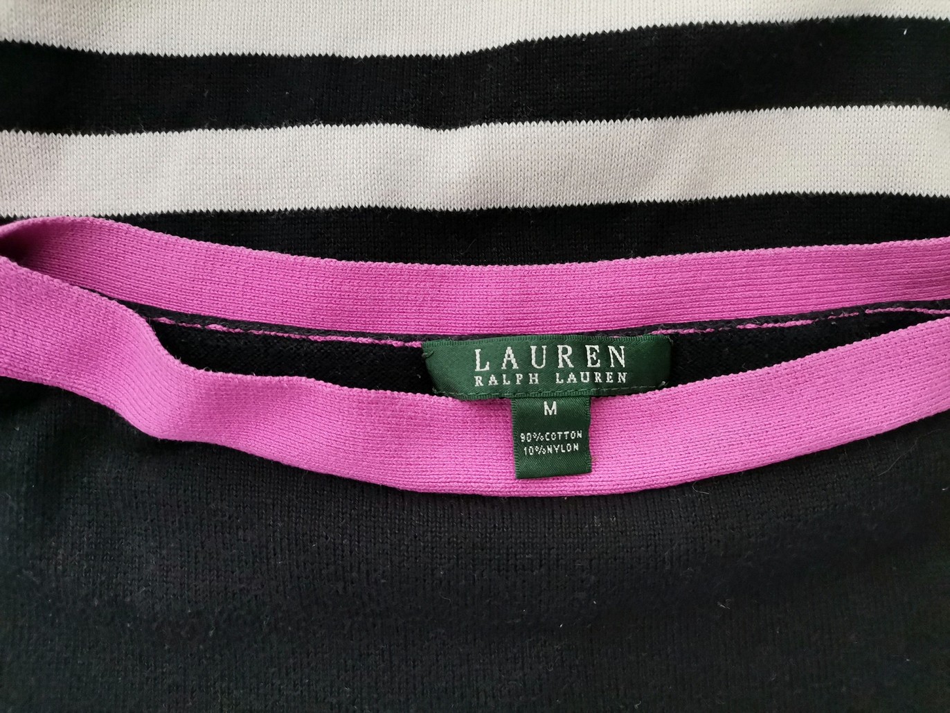 Lauren ralph lauren Size M Color Czarny Pasy W łódkę Bluzka Krótki rękaw Fabric Bawełna