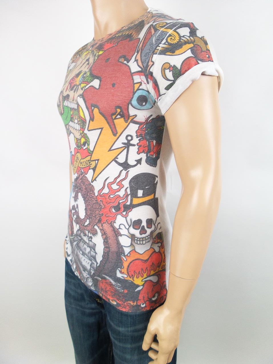 River island Size XXS Męski T-Shirt Krótki rękaw Fabric Bawełna 100%