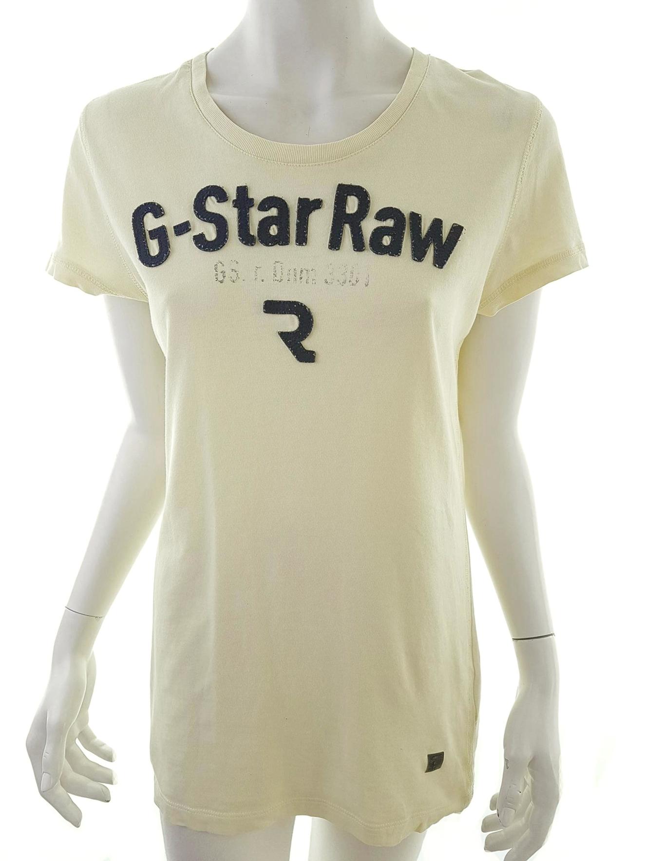 G-Star Size XL Color Żółty Okrągły dekolt T-Shirt Krótki rękaw Fabric Bawełna 100%