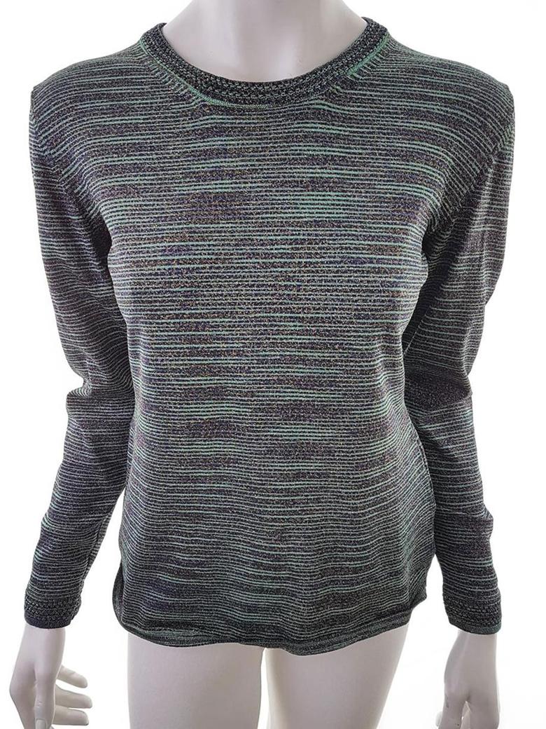 Missoni Size 46 Color Zielony Pasy Crew Neck Sweter Długi rękaw