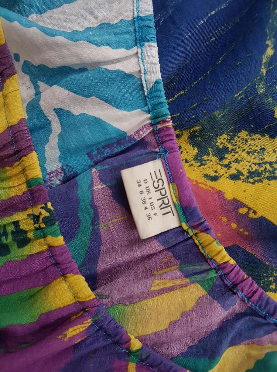 Esprit Size 34 Color Niebieski Roślinny Liście Okrągły dekolt Tunika Bluzka Bezrękawnik Fabric Wiskoza