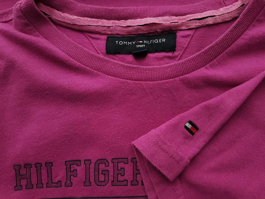 Tommy hilfiger Size L Color Fuksja Męski T-Shirt Krótki rękaw Fabric Bawełna 100%