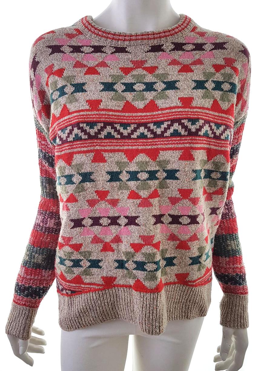 Aeropostale Size XS Color Beżowy Fair Isle Crew Neck Tunika Bluzka Dzianina Długi rękaw Fabric Bawełna