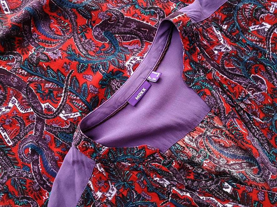 Mexx Size 36 Color Czerwony Paisley W serek Tunika Zapinana Bluzka Długi rękaw Fabric Wiskoza 100%