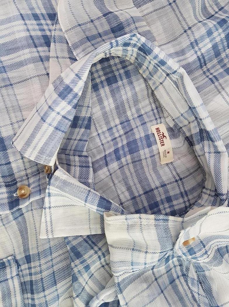 Hollister Size M Color Biały Krata Kołnierz Tunika Zapinana Bluzka Długi rękaw