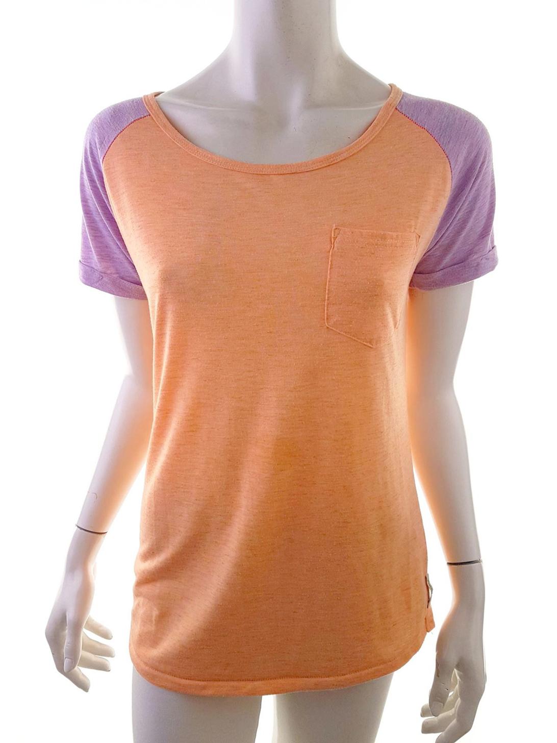 Maison scotch Size 1 Color Pomarańczowy Okrągły dekolt T-Shirt Krótki rękaw