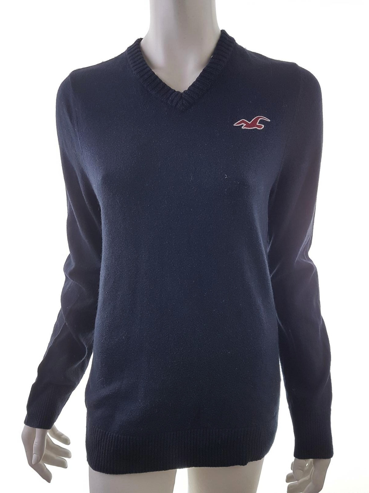 Hollister Size M Color Granatowy W serek Sweter Długi rękaw Fabric Bawełna