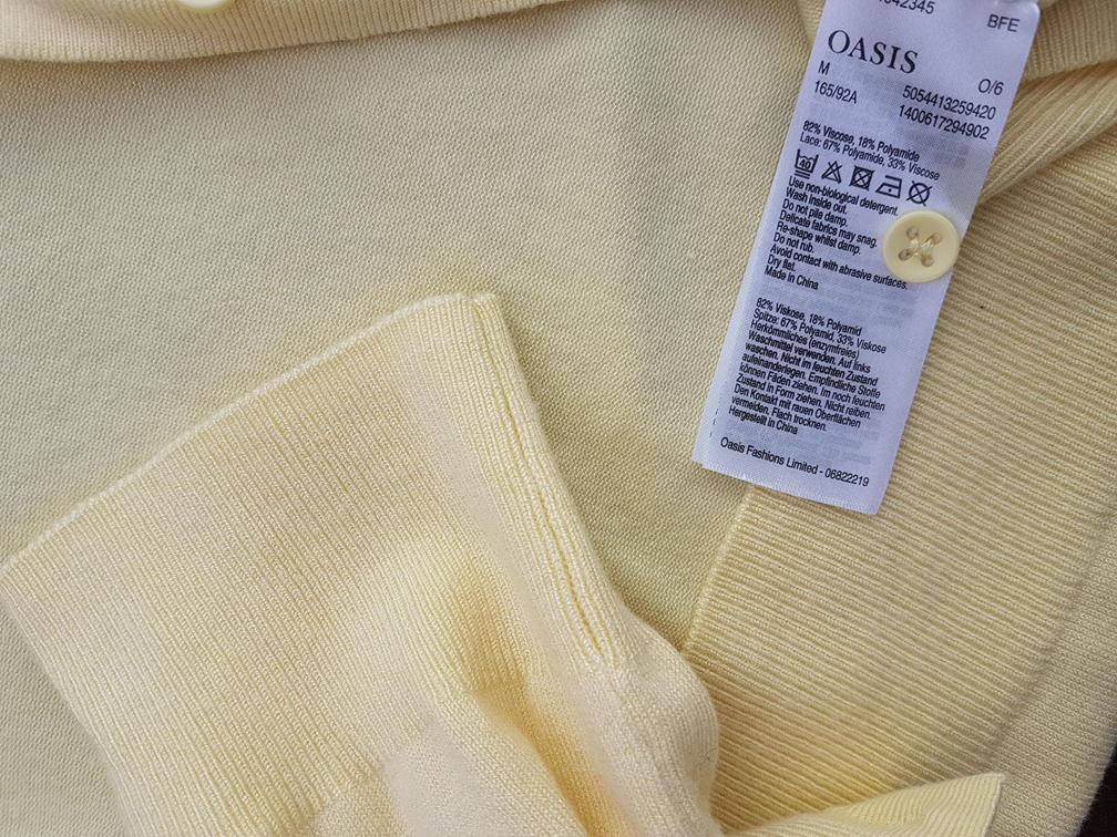 Oasis Size M Color Żółty Okrągły dekolt Kardigan Zapinany Długi rękaw Fabric Wiskoza Otwarta dzianina