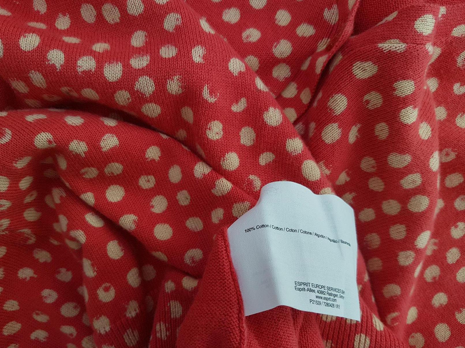 Esprit Size XL Color Czerwony Grochy W serek Kardigan Zapinany Długi rękaw Fabric Bawełna 100% Cienka dzianina