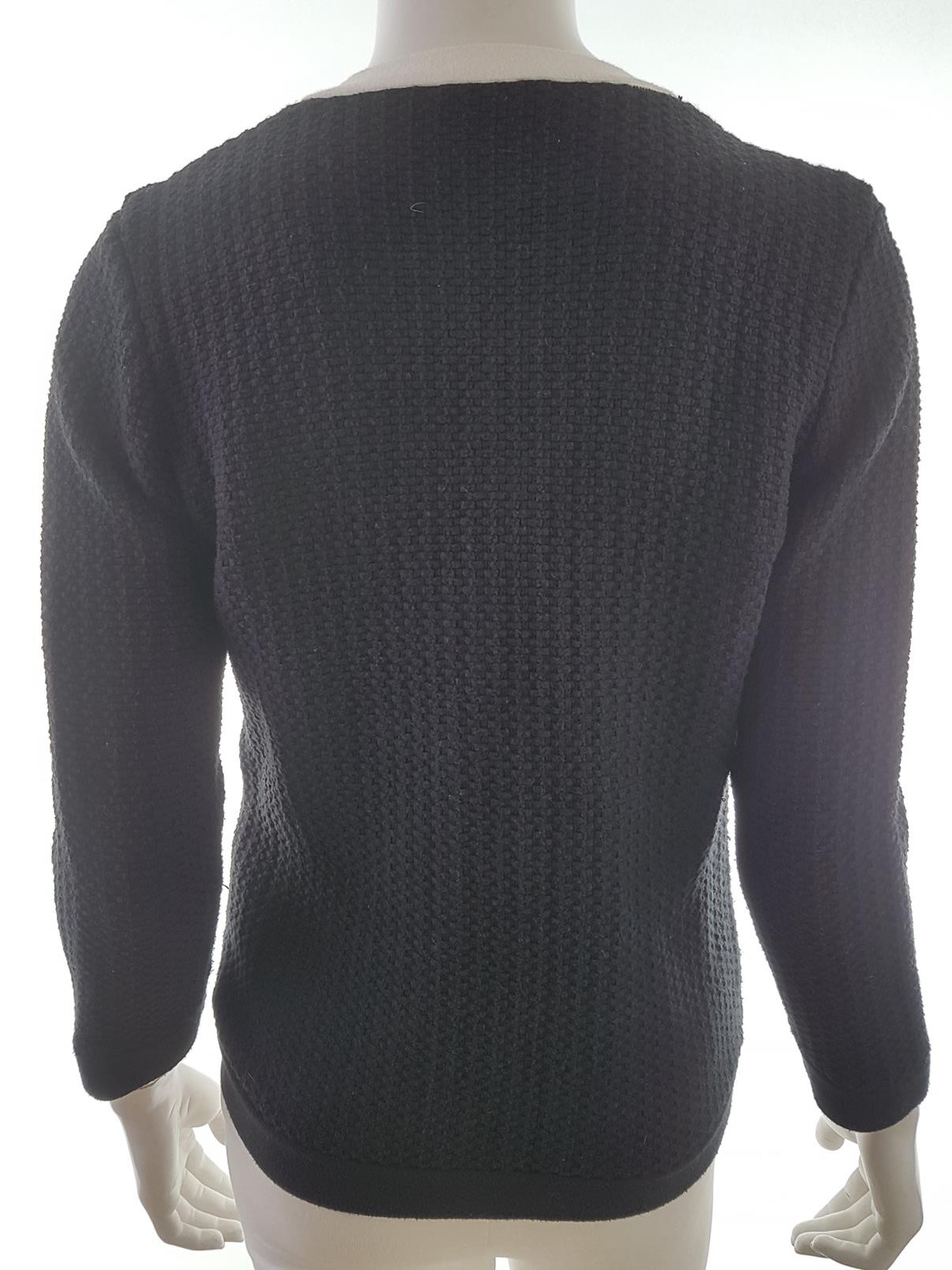 Sisley Size M Color Czarny Crew Neck Kardigan na suwak Rękaw 3/4 Fabric Bawełna 100% Otwarta dzianina