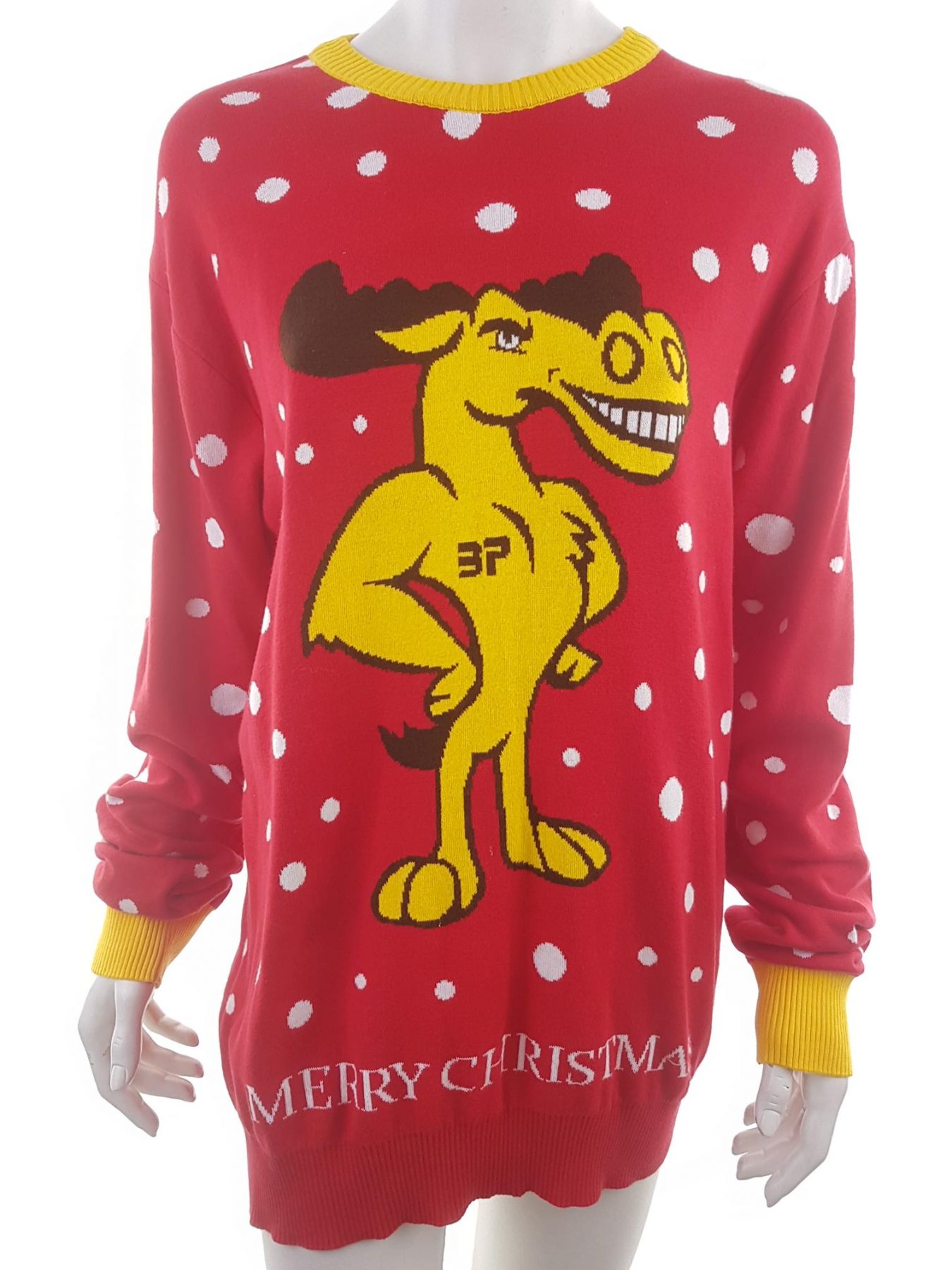 Merry Christmas Size XL Color Czerwony Grochy Crew Neck Sweter Świąteczny Gwiazdka Długi rękaw Cienka dzianina