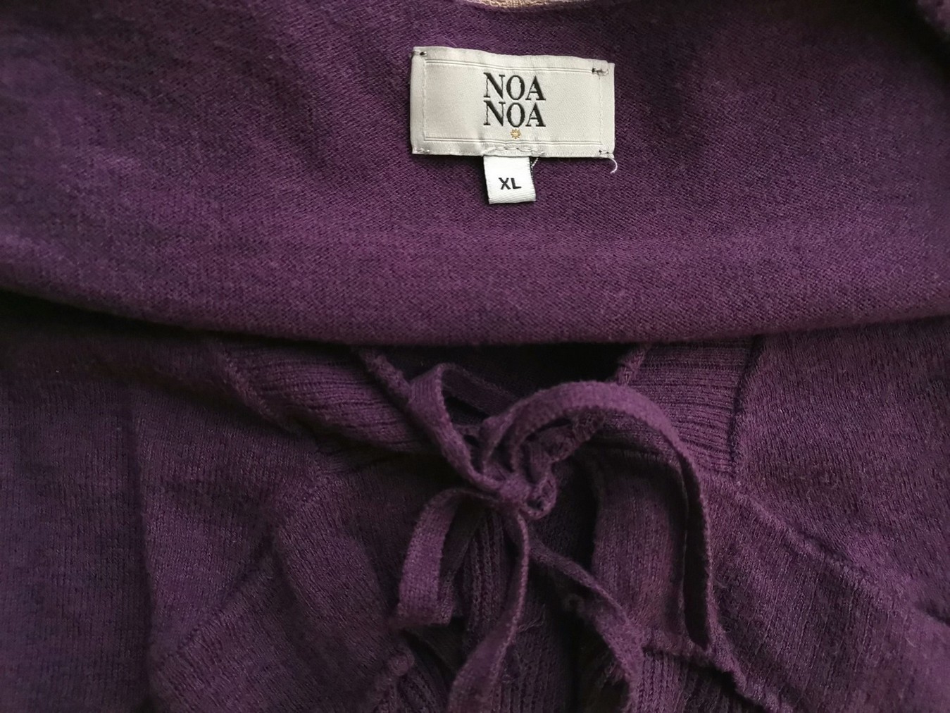 Noa noa Size XL Color Purpurowy W serek Kardigan Wiązany Rękaw 3/4 Fabric Bawełna 100% Cienka dzianina