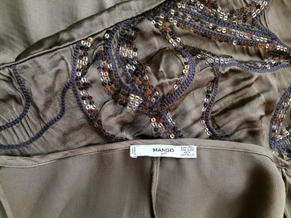 Mango Size one size Color Khaki W serek Żakiet Otwarty Długi rękaw Fabric Wiskoza 100%