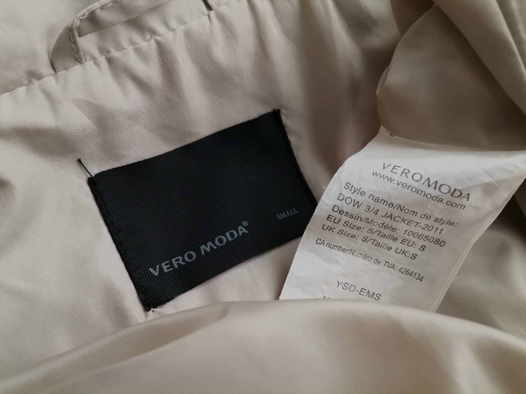 Vero moda Size S Color Beżowy Płaszcz Długi rękaw