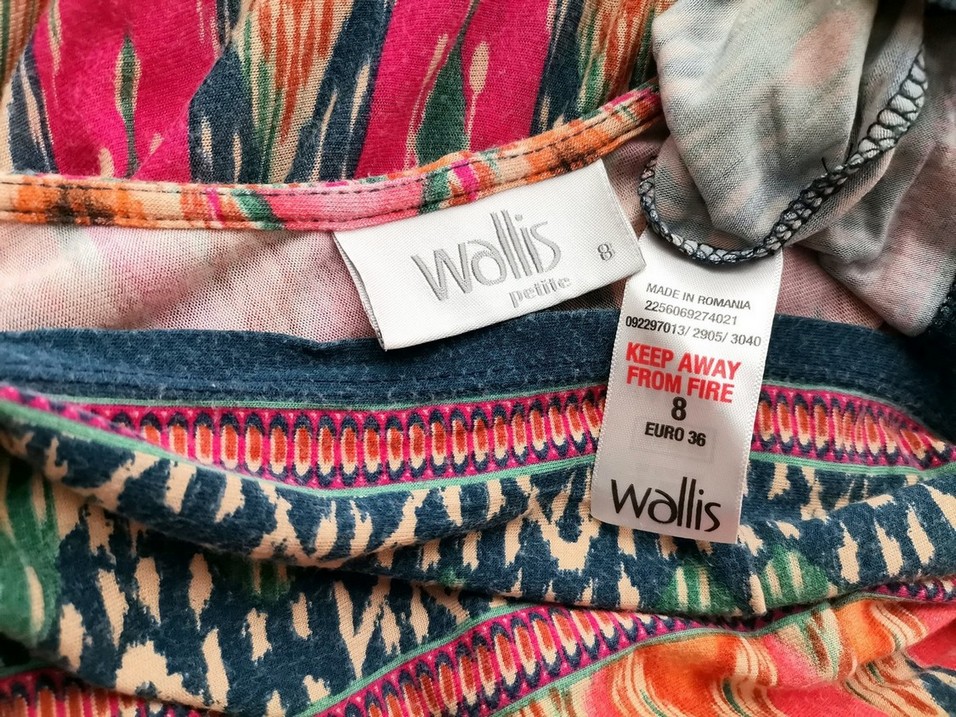 Wallis Size 8 (36) Color Kolorowa W serek Sukienka Letnia Bezrękawnik Midi Fabric Wiskoza