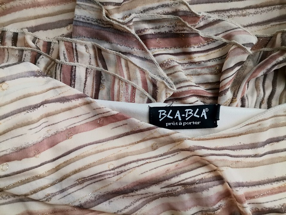 Bla-Bla Pret a porter Size L Color Beżowy Pasy W serek Sukienka Maxi Bezrękawnik Długa