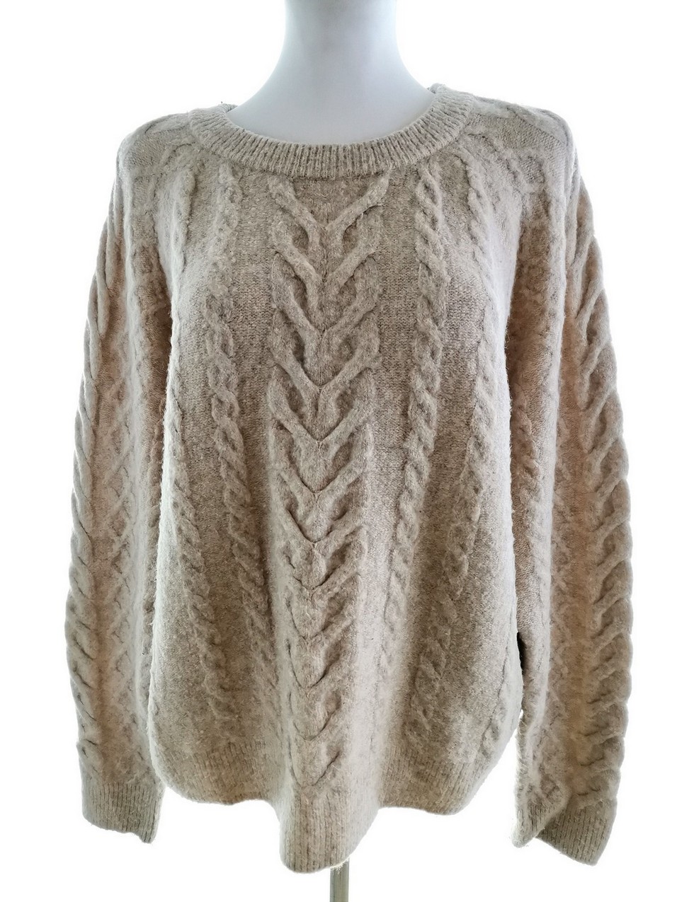 H&m Size M Color Beżowy Crew Neck Sweter Długi rękaw Fabric Akryl Dzianina waflowa