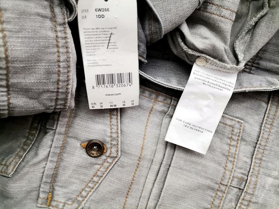 Mexx Size 42 Color Szary Kurtka Jeansowa Długi rękaw Fabric Bawełna 100%