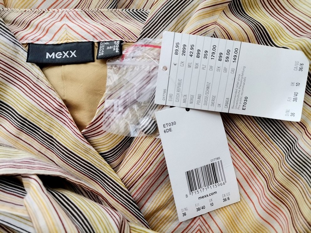 Mexx Size 36 Color Żółty Pasy Halter Sukienka Trapezowa Bezrękawnik Midi Fabric Bawełna 100%