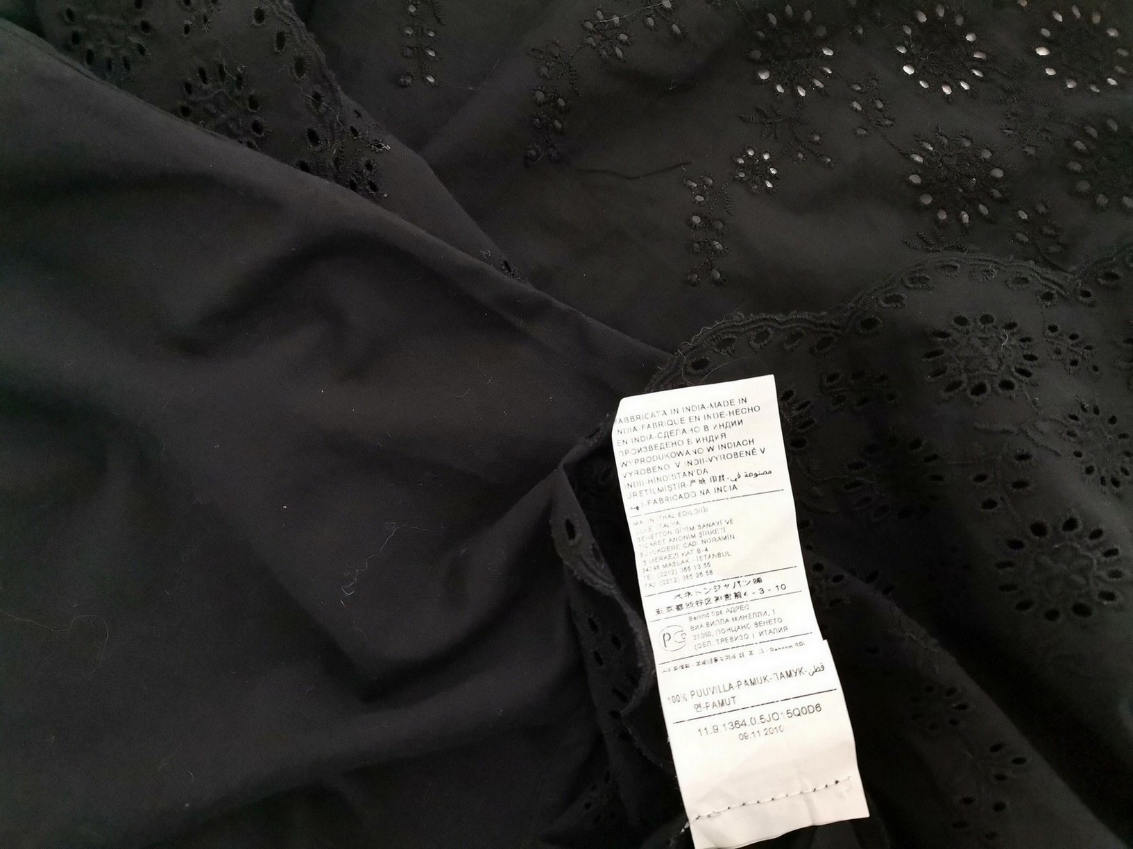 Sisley Size M Color Czarny Dekolt U Tunika Bluzka Krótki rękaw Fabric Bawełna 100%