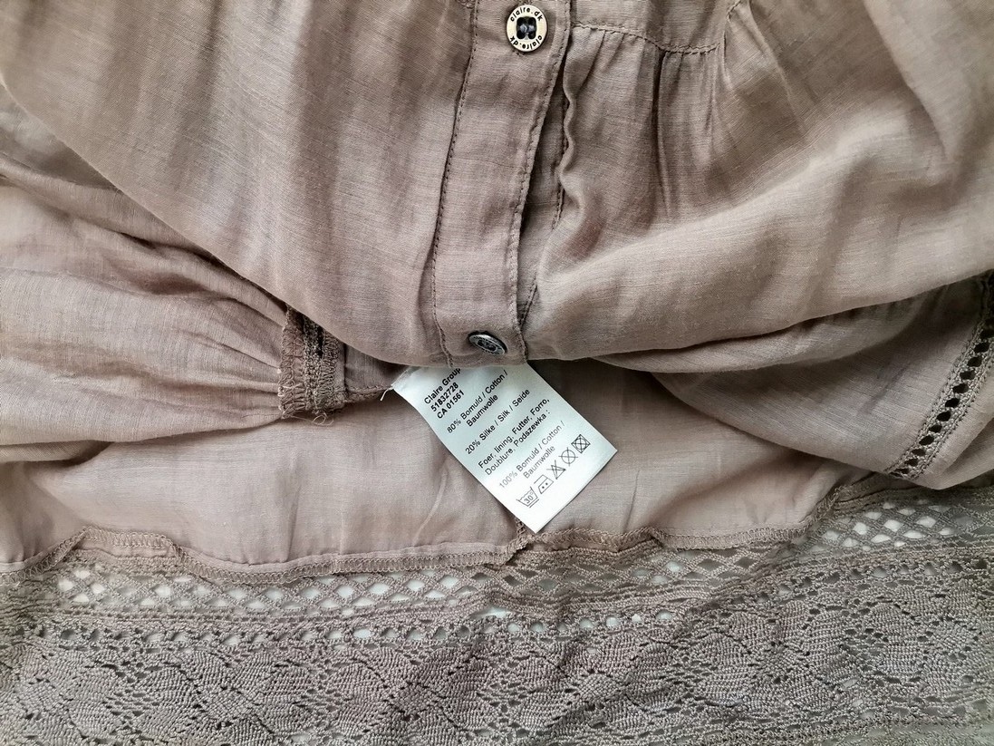 CLAIRE DK Size 42 Color Brązowy Okrągły dekolt Sukienka Prosta Rękaw 3/4 Midi Fabric Bawełna