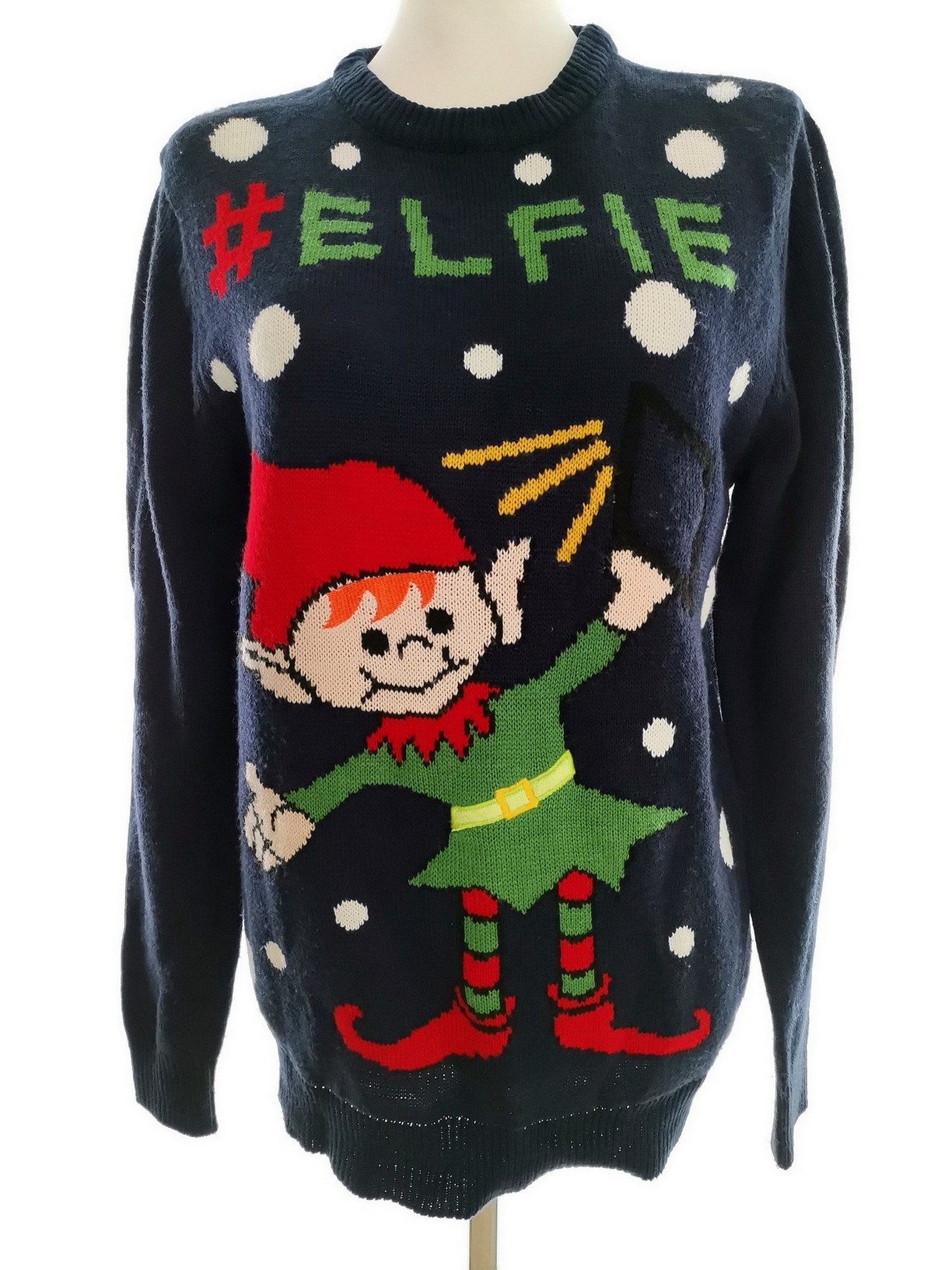 Merry Christmas Size XS Color Granatowy Crew Neck Sweter Świąteczny Gwiazdka Długi rękaw Fabric Akryl 100% Cienka dzianina