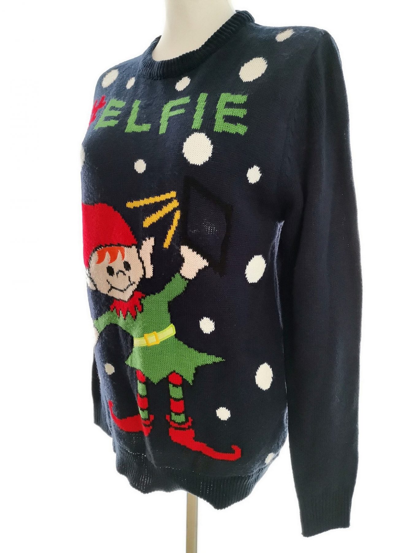 Merry Christmas Size XS Color Granatowy Crew Neck Sweter Świąteczny Gwiazdka Długi rękaw Fabric Akryl 100% Cienka dzianina