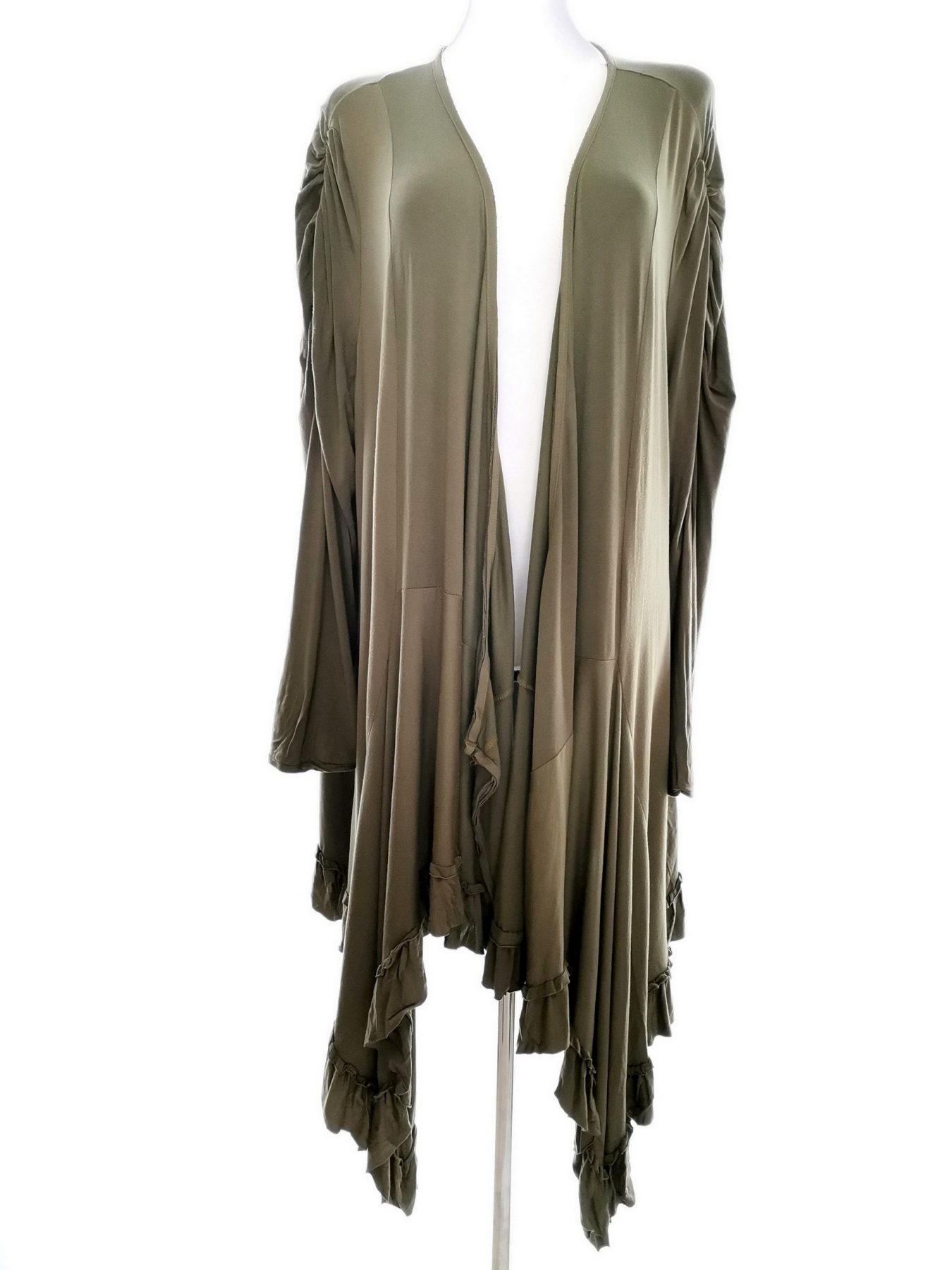 Zay Size L Color Khaki W serek Długi Otwarty Kardigan Długi rękaw Fabric Wiskoza Cienka dzianina