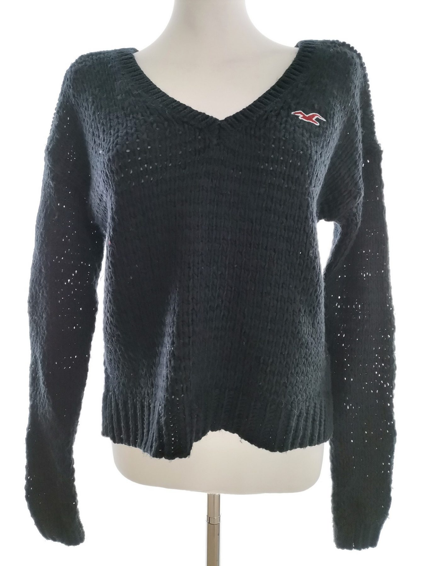 Hollister Size M Color Granatowy W serek Sweter Długi rękaw Fabric Akryl Dzianina waflowa