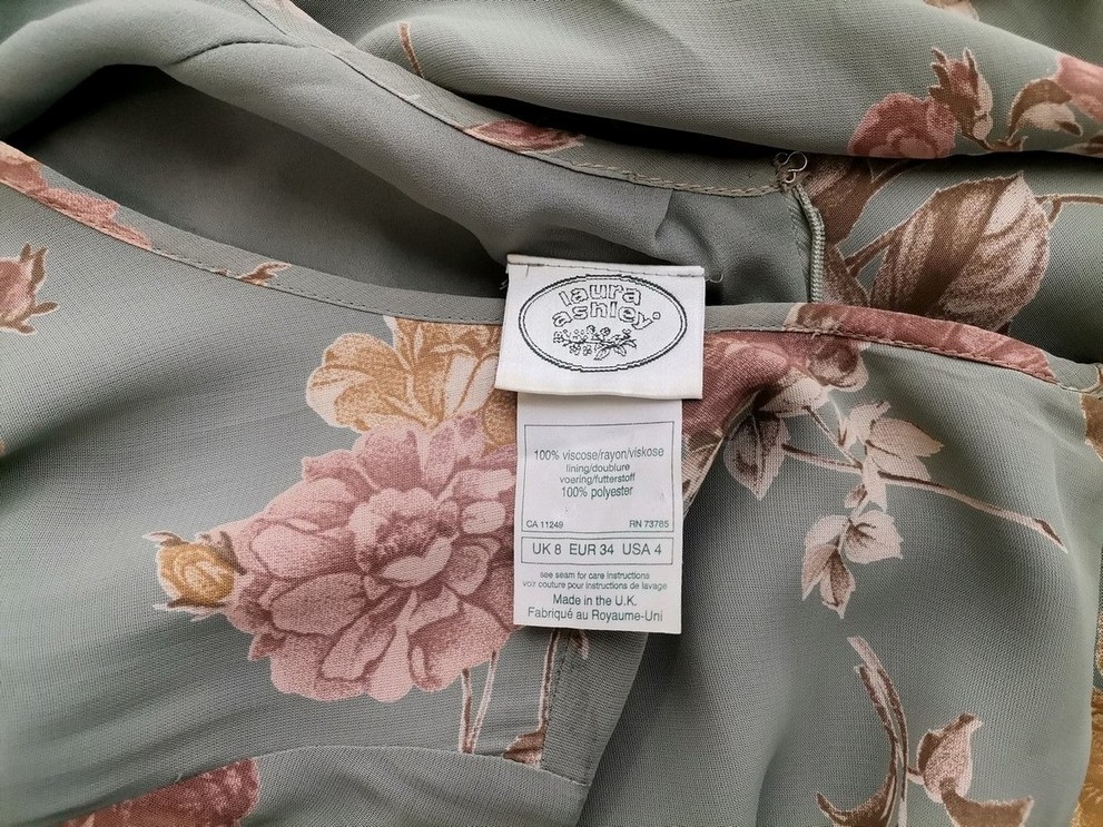 Laura ashley Size 8 (34) Color Khaki Crew Neck Sukienka Maxi Krótki rękaw Długa Fabric Wiskoza 100%