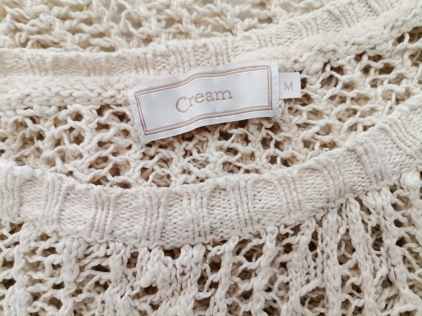 Cream Size M Color Kremowy Okrągły dekolt Sweter Rękaw 3/4 Fabric Bawełna 100% Otwarta dzianina