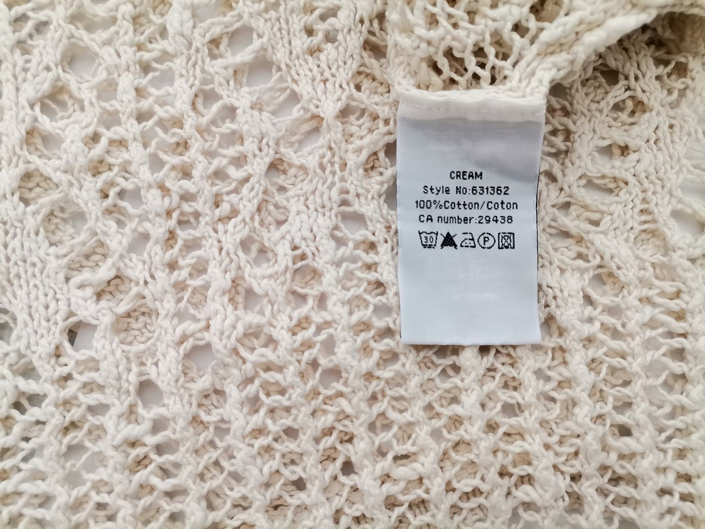 Cream Size M Color Kremowy Okrągły dekolt Sweter Rękaw 3/4 Fabric Bawełna 100% Otwarta dzianina