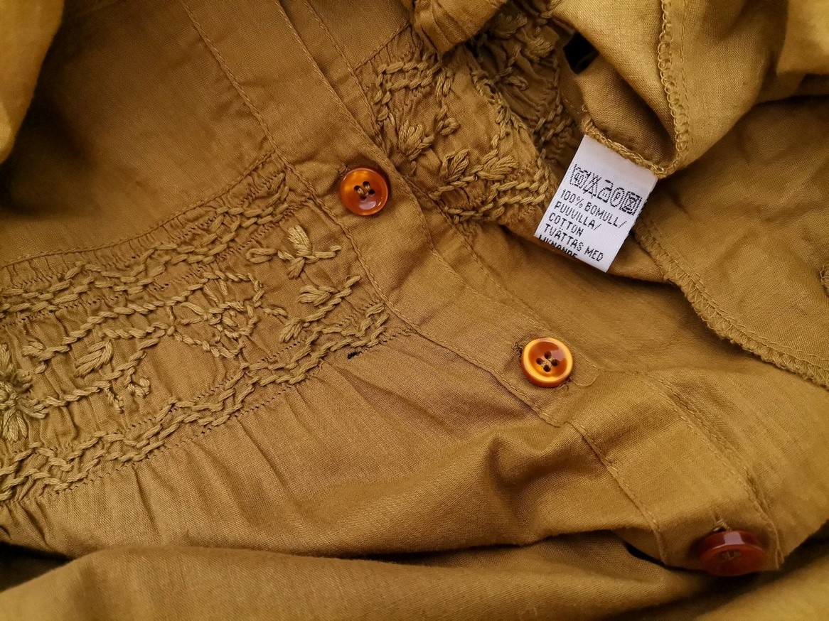 Indiska Size M Color Khaki Okrągły dekolt Tunika Zapinana Bluzka Rękaw 3/4 Fabric Bawełna 100%