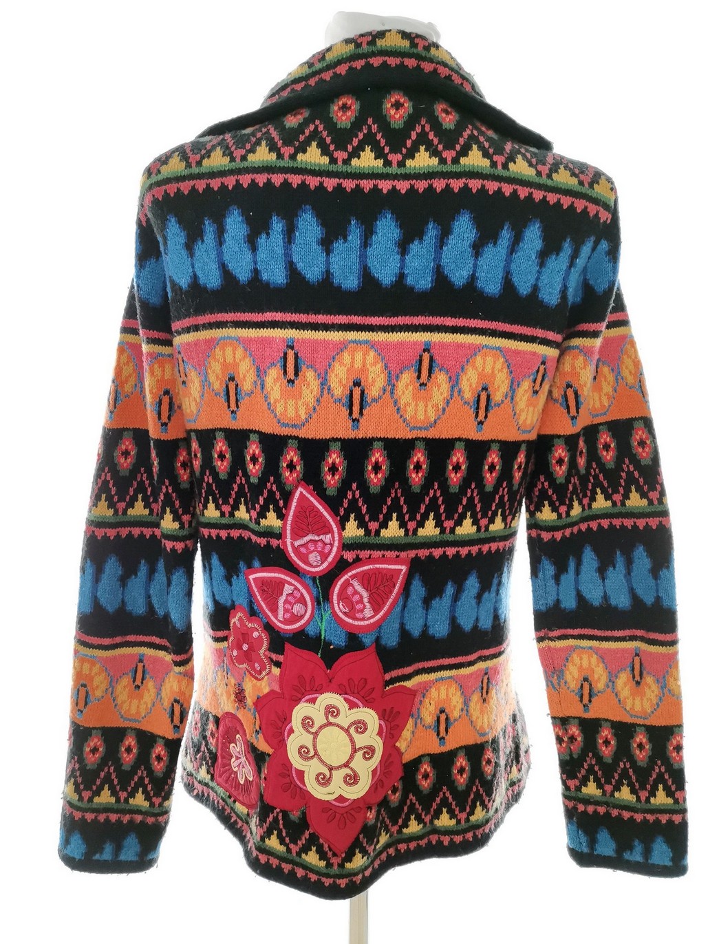 DESIGUAL Size M Color Kolorowa Kołnierz Długi Zapinany Kardigan Długi rękaw Fabric Akryl Gruba dzianina