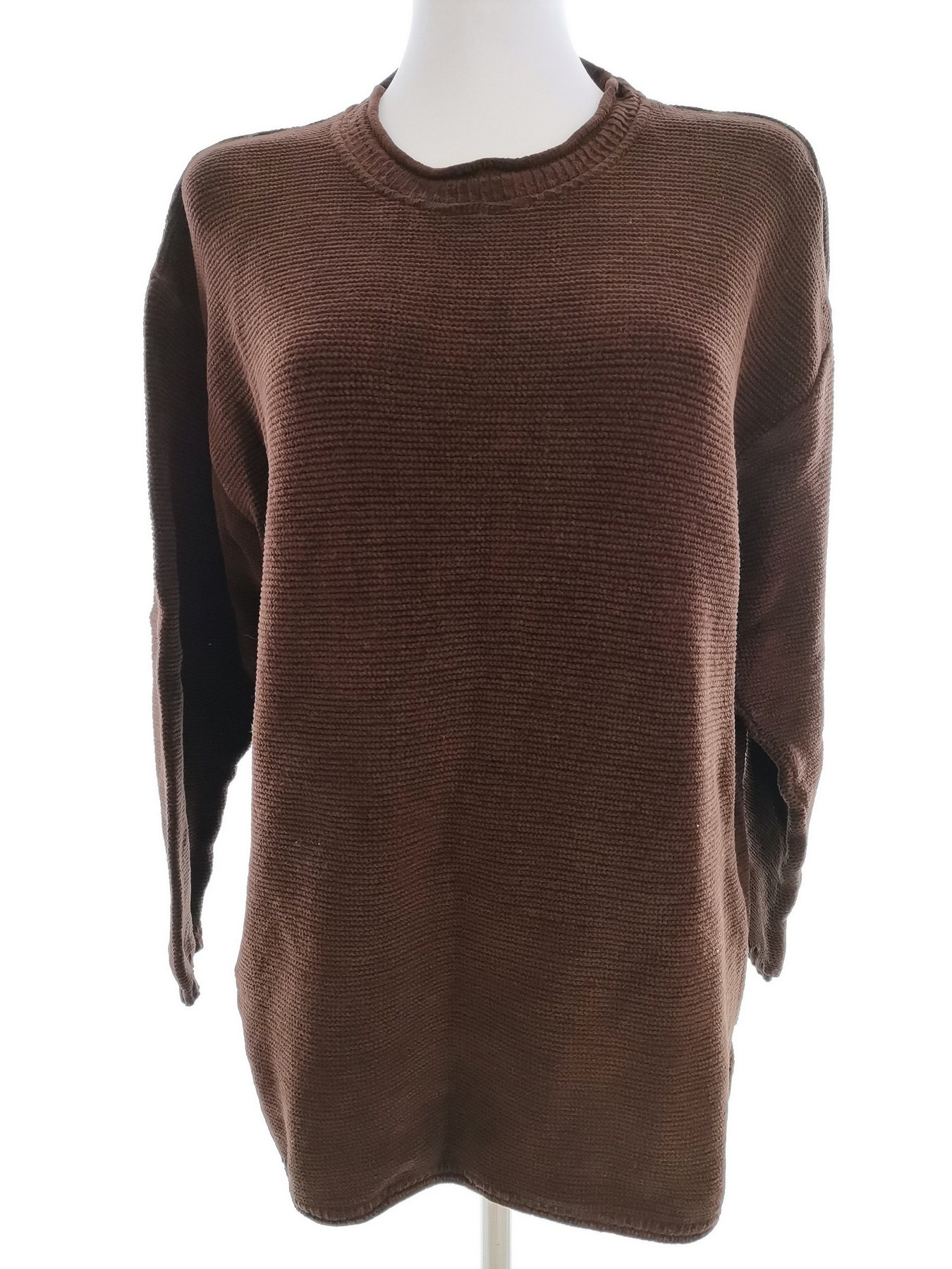 Uno Size ONE SIZE (46/48) Color Brązowy Crew Neck Sweter Rękaw 3/4 Fabric Bawełna 100% Cienka dzianina