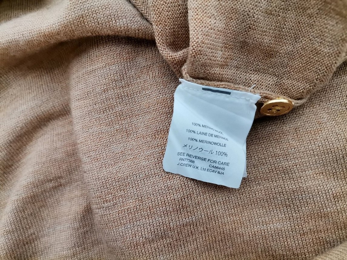 J.Crew Size L Color Brązowy Okrągły dekolt Kardigan Zapinany Długi rękaw Fabric Wełna Merino Cienka dzianina