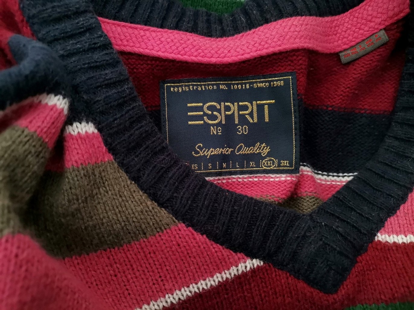 Esprit Size XXL Color Kolorowa Pasy Męski Sweter Długi rękaw Fabric Bawełna