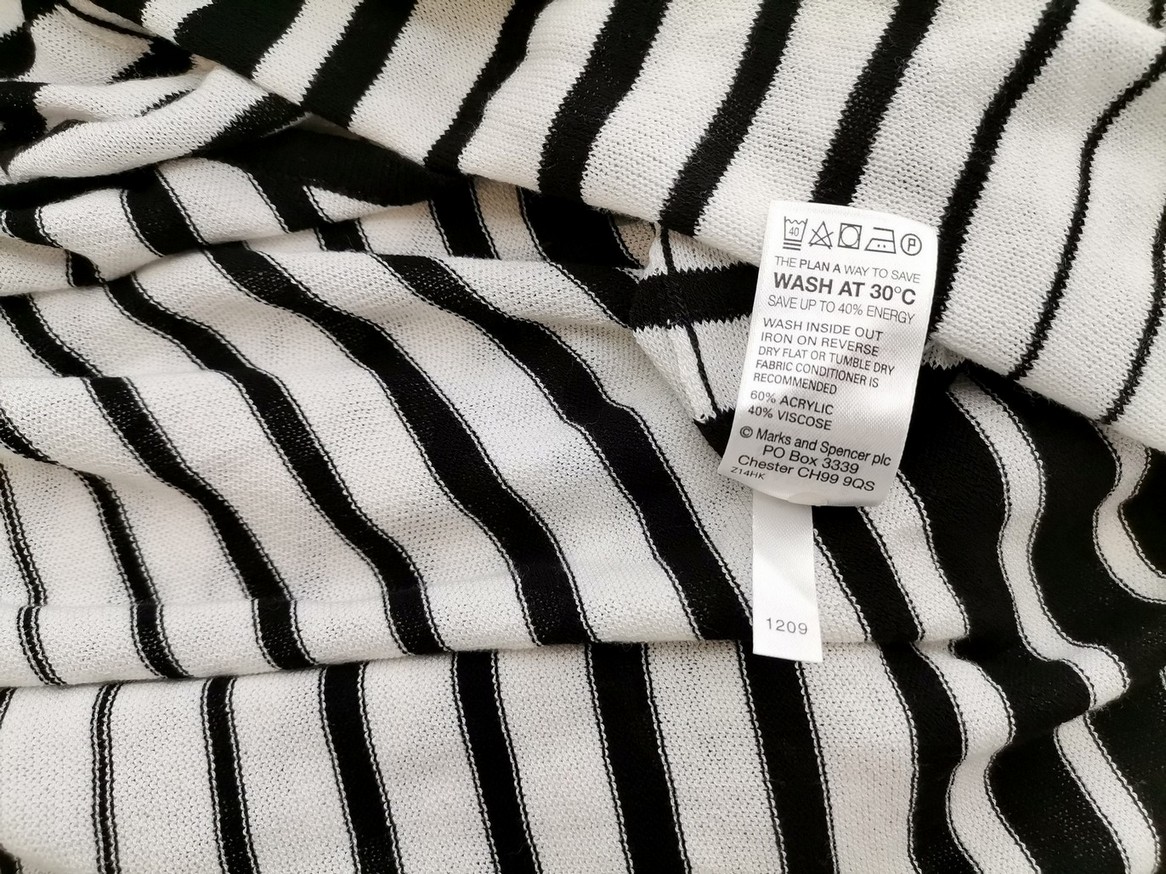 Marks&spencer Size 16 (44) Color Czarny Pasy W serek Długi Otwarty Kardigan Długi rękaw Fabric Akryl Cienka dzianina