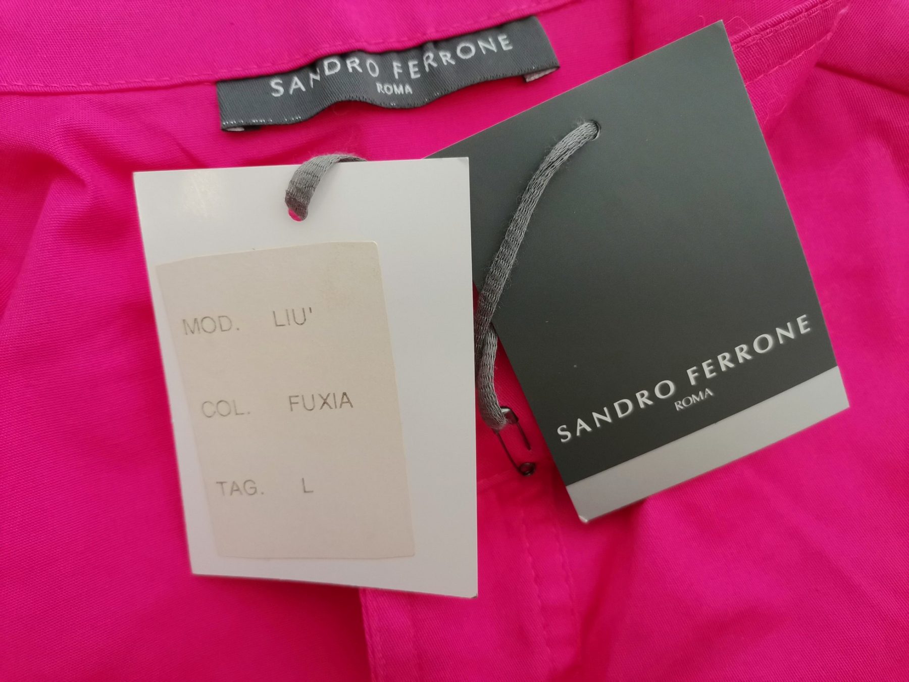 Sandro Ferrone Size L (36) Color Fuksja Kołnierz Kardigan Otwarty Drapowany Krótki rękaw Fabric Bawełna Cienka dzianina