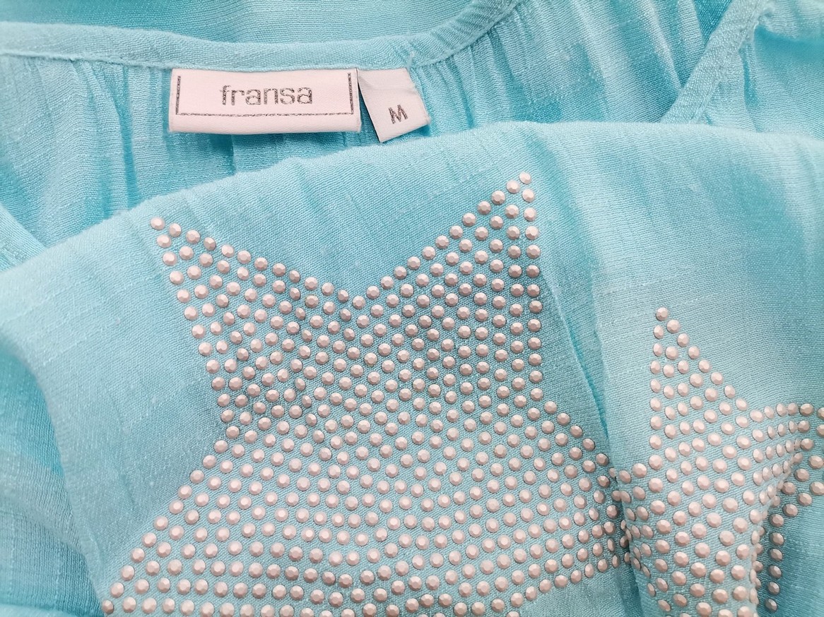 Fransa Size M Color Turkusowy Geometryczny Okrągły dekolt Tunika Bluzka Krótki rękaw Fabric Wiskoza